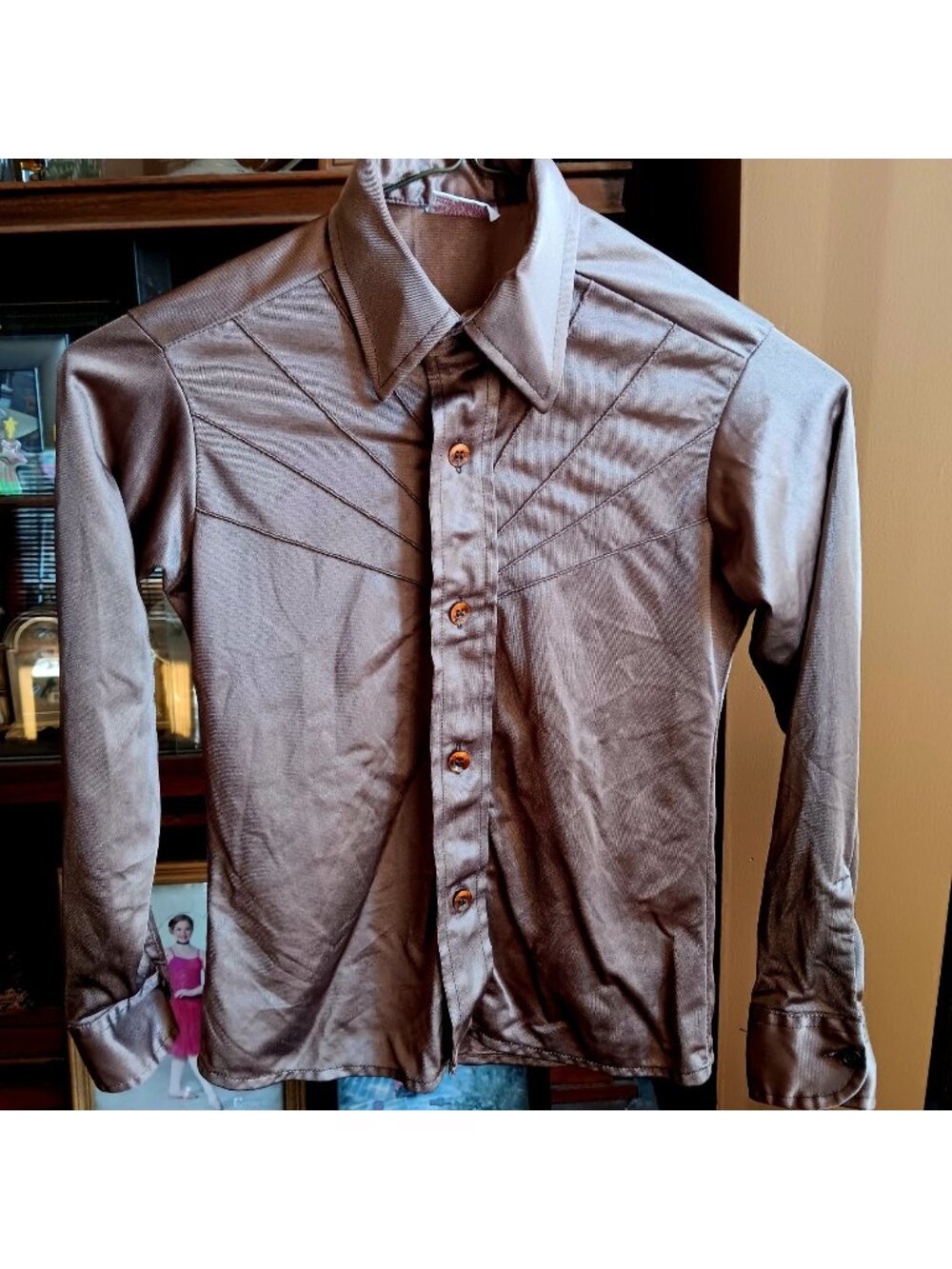 True Vintage Boys Disco Shirt 10 1970's Tom Sawyer Made In USA Shiny Stretch